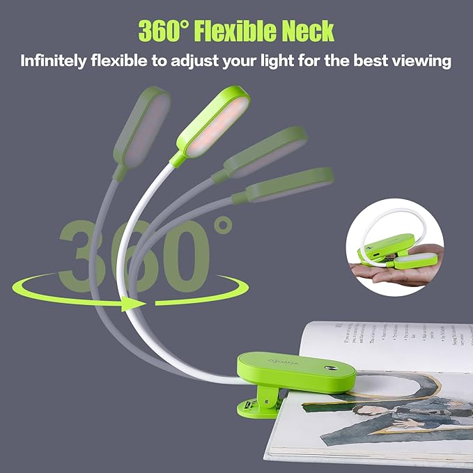 VAVOFO Rechargeable Book Light, 14 LEDs Eye Care Clip On Amber Reading Light for Bookworms Reading in Bed with 9 Colors 9 Brightness (Green)