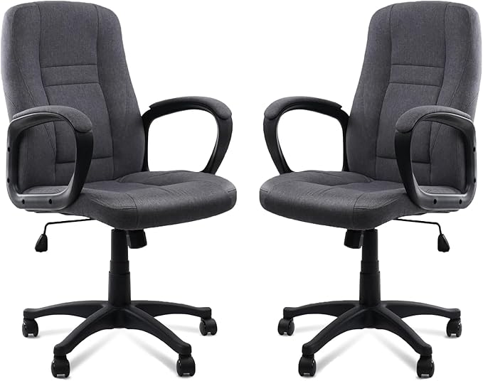 CLATINA Grey Cloth Breathable Fabric Office Desk Chair, Adjustable Height Mid Back Support Swivel Chairs Ergonomic with Arms and Wheels Comfortable Upholstered,300 LBS,Set of 2