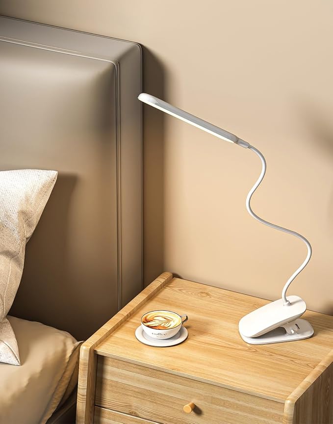 Desk Lamp, Table Lamp 1500mAh Dimmable Reading Lamp with Clamp and Type-C Charging Port, Desk Light for Home Office Reading Working Studying Gooseneck Adjustable Flexible - White
