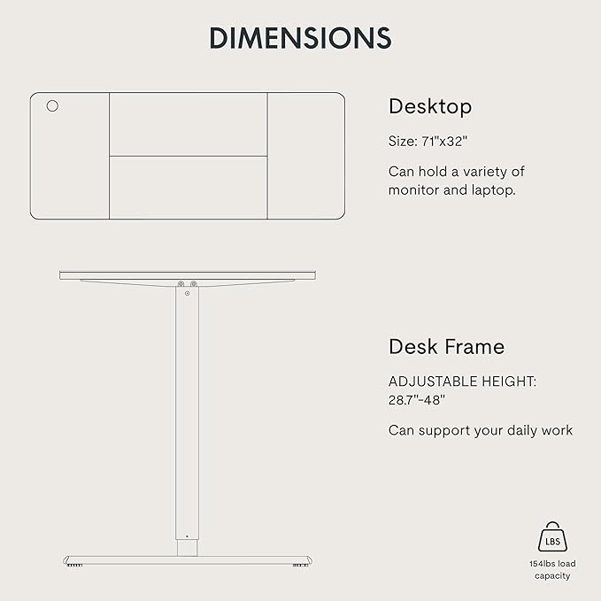FLEXISPOT 71 x 32 Inch Large Standing Desk, Stand Up Desk with Splice Board, Rising Desks for Home Office, Office Desk with Headphone Hook (Black Frame + Black Top, 2 Packages)