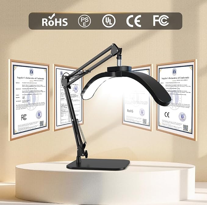 Half Moon Lamp for Nail Desk, 22W LED Lash Light with Adjustable Arm, Desk Clamp & Base, Foldable Nail Tech Lamp for Manicure, Eyelash Extensions, Beauty, Tattoo, Esthetician