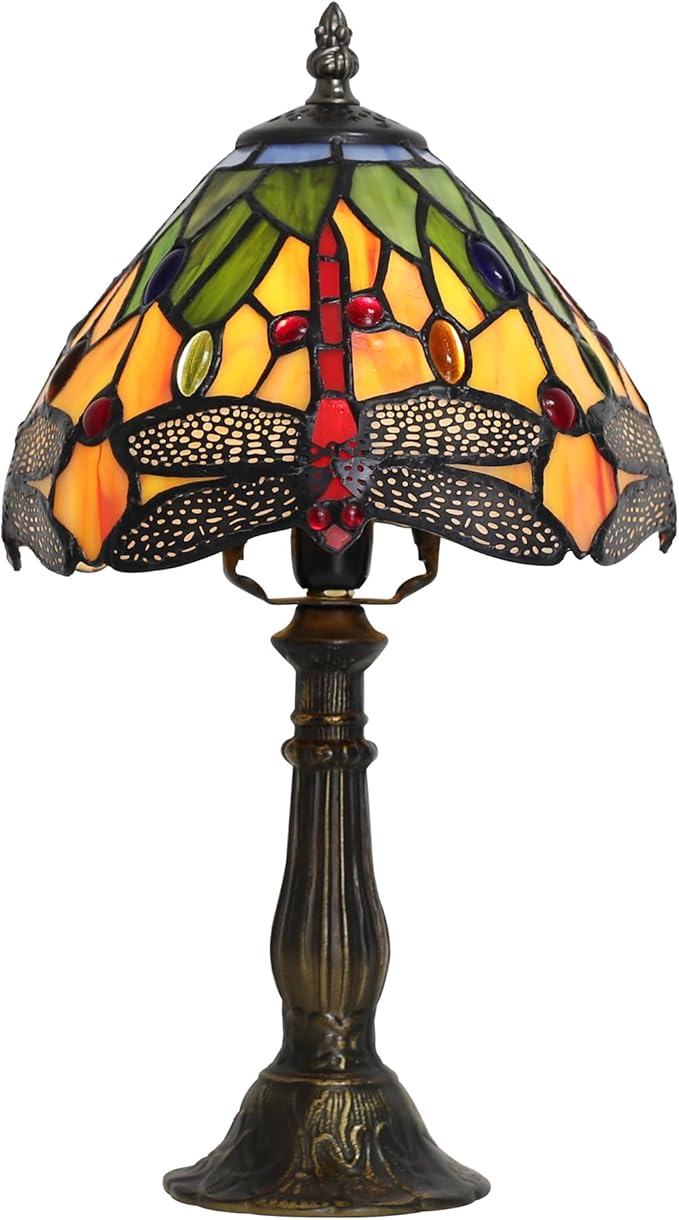 Tiffany Table lamp 8-inch Small Stained Glass lamp in a Vintage Dragonfly Pattern Style can be Used as a Decoration for The Living Room Bedside in The Bedroom or Desk