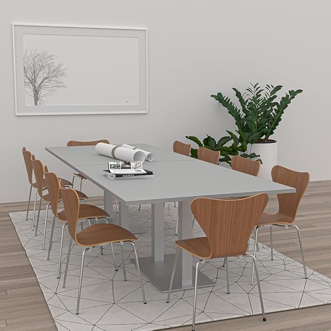 10 Person Rectangle Conference Table with Power And Data | Sturdy Square Metal Base | Harmony Series Modular Meeting Tables for Offices, Conference Rooms, and Homes | Light Gray - 10'