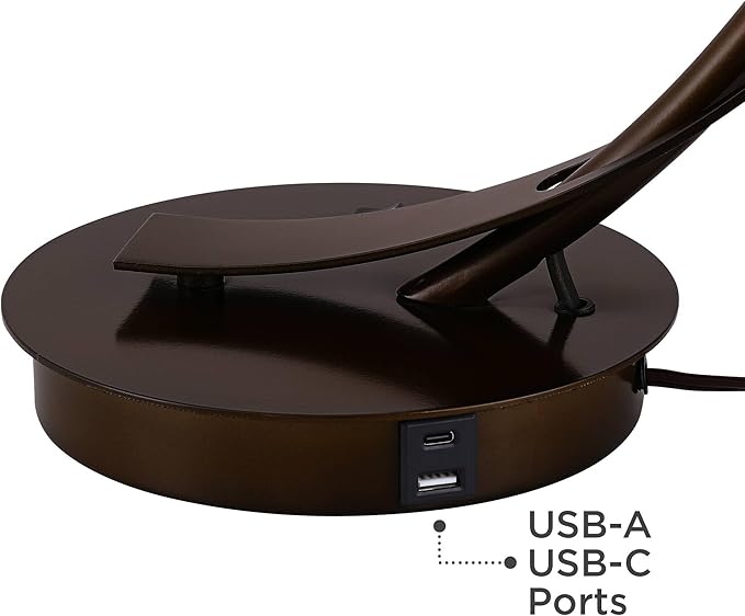 Possini Euro Design Calvin 22.5" High Modern Vintage Accent Table Lamp with USB Ports A+C Charging Filament LED Bronze Metal Glass Dome Shade - Living Room Desk Bedroom House Bedside Nightstand Home