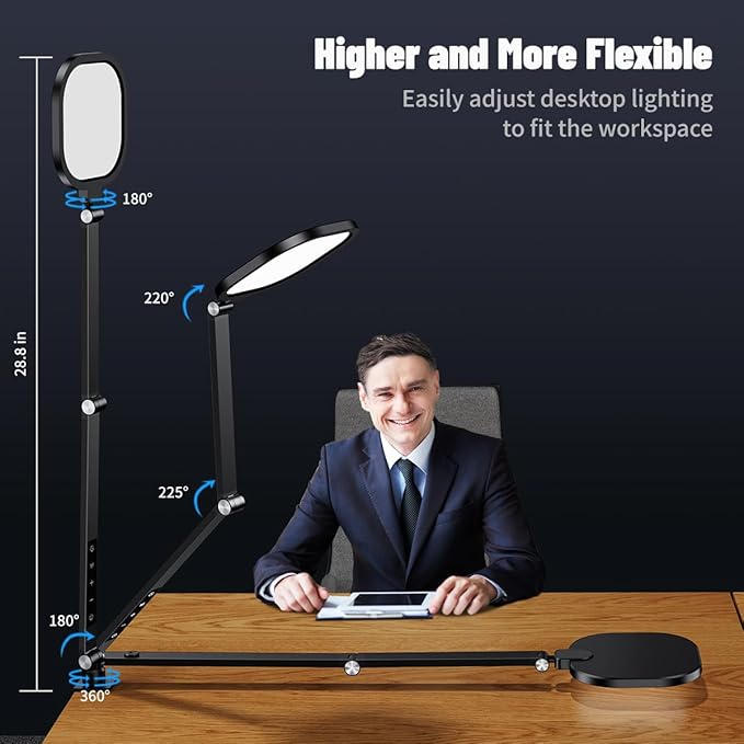 1Pack Video Conference Lighting, Zoom Lighting for Computer with Clamp, 30 Light Modes, Eye-Caring Swing Arm Desk Light with Memory & Timing Func for Home Office, Video Call, Video Conferencing