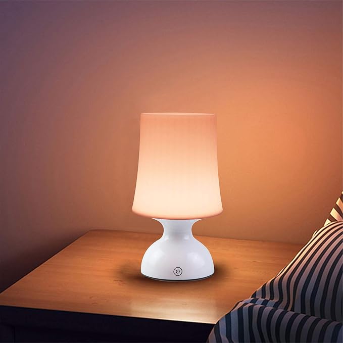 LED Night Light, Scandinavian Design, Battery Powered, 100% Safe, Pink Table Decor, Small Pink & White Lamp