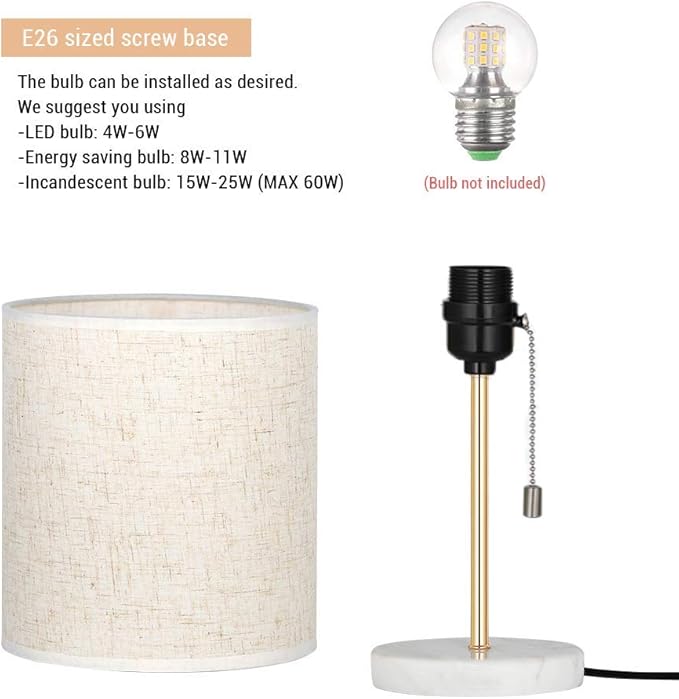 HAITRAL Bedside Table Lamp - Small Nightstand Lamp with Marble Base, Lamp for Bedroom, Office, Girls Room - Gold