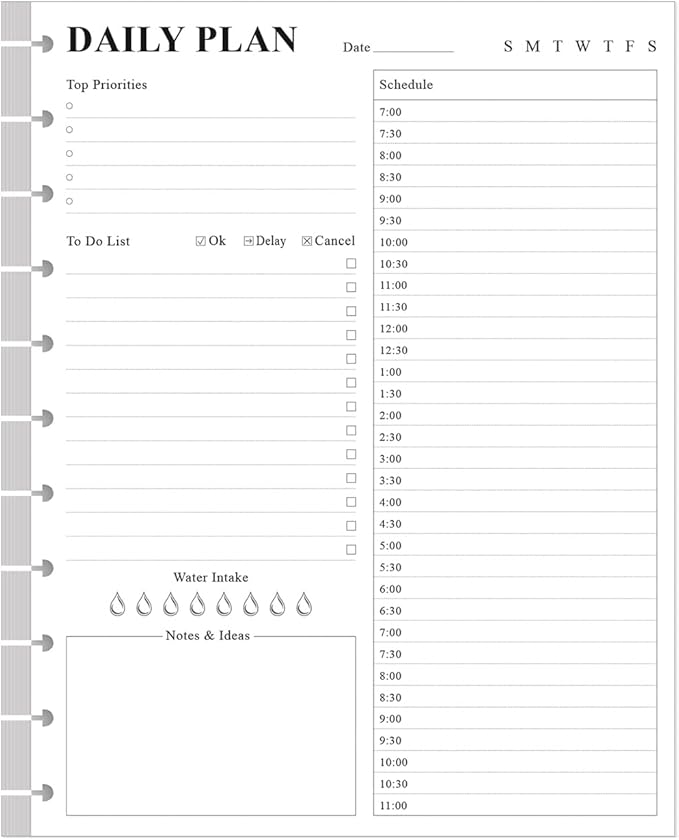 Undated Daily Planner Refill - 11 Disc Discbound To Do List Refills, Letter Size 100 Sheets/200 Pages Planner and Lined Insert, 100 gsm White Paper, 8.5'' x 11''