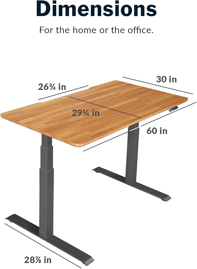 Vari Classic Electric Standing Desk - VariDesk Height Adjustable Sit/Stand Desk - Dual Motor with Memory Presets, Stable T-Style Legs - Gaming or Home Office Workstation - 60”x30”, Butcher Block