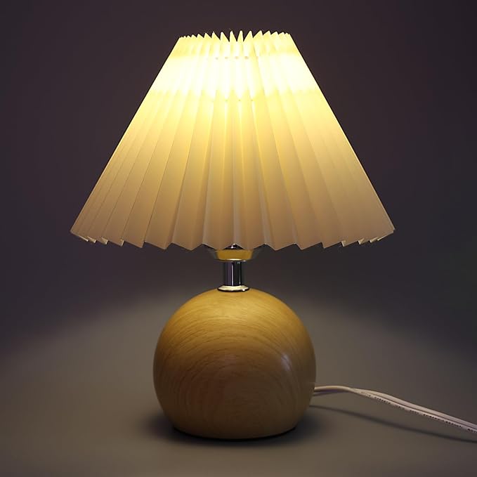 Small Pleated Table Lamp, Bedside Nightstand Lamp with Beige Lampshade, Morden Mini Lamp for Bedroom Home Office Decor, E27 Bulb Included