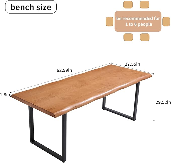 Stylish Solid Wood Office Desk with Sturdy Metal Base - Durable Executive Computer Desk or Dining Table in Multiple Sizes - Perfect for Home Office and Work Environments (Tan62.99in)