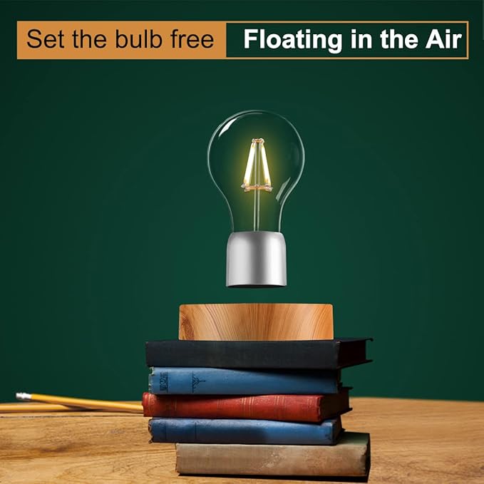 Magnetic Levitating Light Bulb Lamp, 360 Degree Rotating Floating Bulb Desk Lamp, Magnetic Levitation Bulb Night Lights, Cool Gifts, Room Office Decorative Lamp (Yellow)