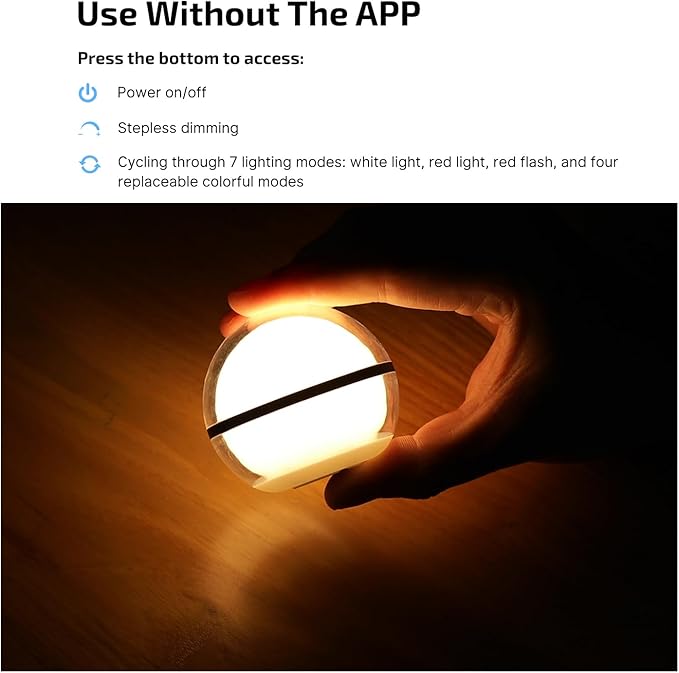 OLIGHT Sphere Smart Night Light, 75 lumens Stepless Dimming Table Lamp with Remotely APP Control, Magnetic Rechargeable RGB Ambient Lighting for Sleeping, Reading, and Relaxation