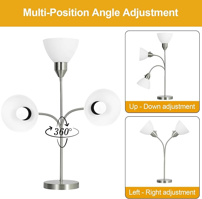 LED Desk Lamp for Home Office, 3 Levels Dimmable Reading Light, Flexible Gooseneck Table Lamp for Bedside Office, Rotary Switch Control, Desk Lamp for College Dorm Study Lamp, Bulb Included, Sliver