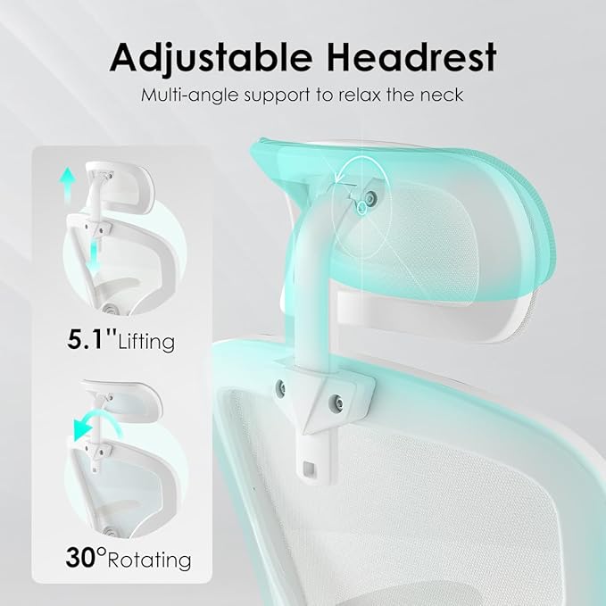 Farini Ergonomic Office Chair, Home Office Desk Chair with Headrest, High Back Computer Chair with Armrests and Adjustable Lumbar Support for Home Office Study Room, White & White