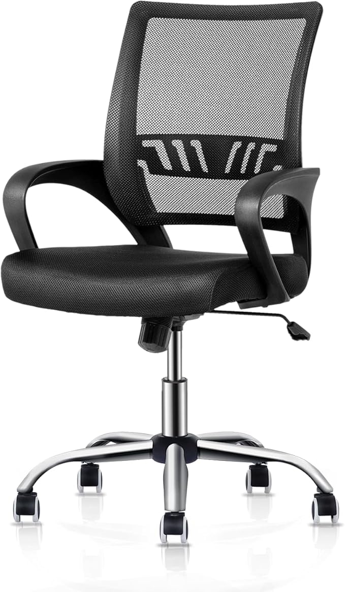 MoNiBloom Office Swivel Desk Mesh Chair, Mid Back Ergonomic Rolling Computer Task Chair with Lumbar Support, Adjustable Height/Tilt, Black