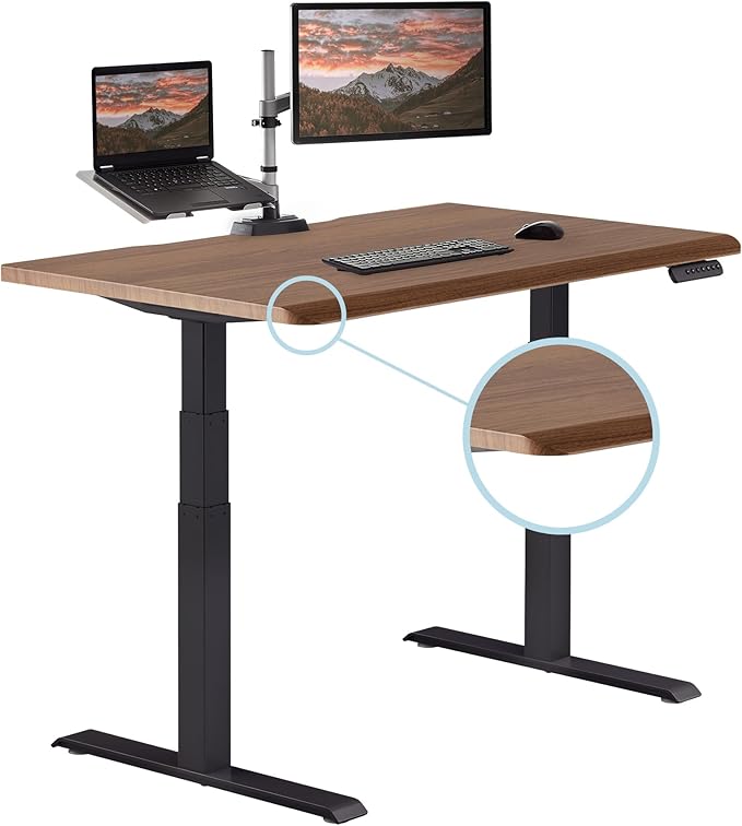 Vari ComfortEdge 48x30 Inch Adjustable Electric Standing Desk – Sit Stand VariDesk with Memory Presets, Sloped Edge, 220 LB Capacity + Tool-Free Assembly (Walnut/Black)