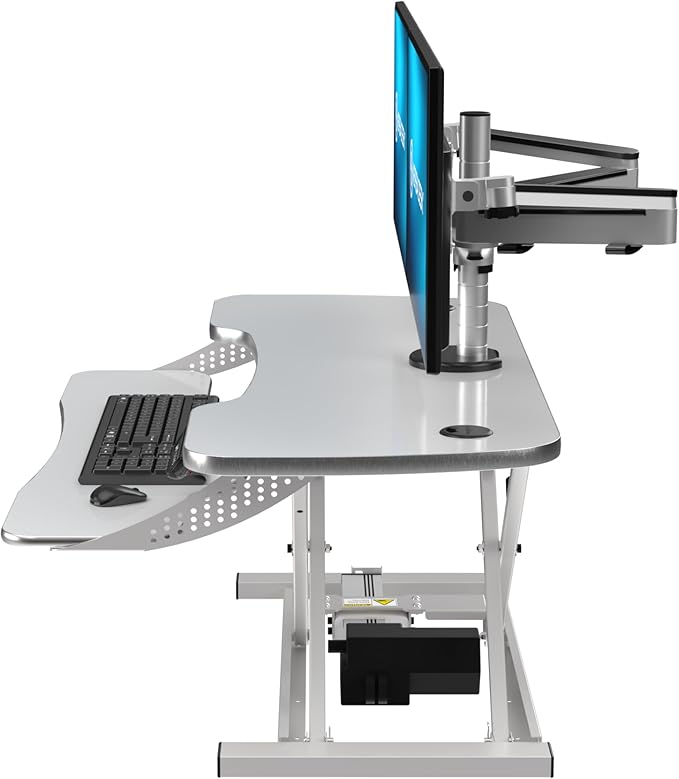 VERSADESK® PowerPro™ Elite 40” x 24" – App Controlled Electric Standing Desk Converter w/USB Charging Port. Raises up to 20”. Fully Assembled – Includes LED Lights. Supports 80 lbs. – White