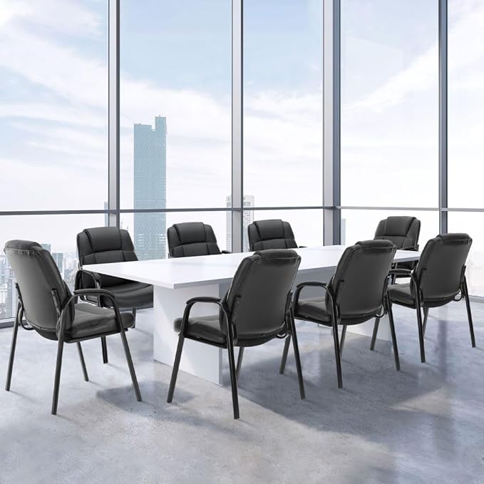 PU Leather Conference Room Chair, Tall Back Chairs with with Padded Arms and No Wheels, Guest Chair for Reception Waiting Room Black