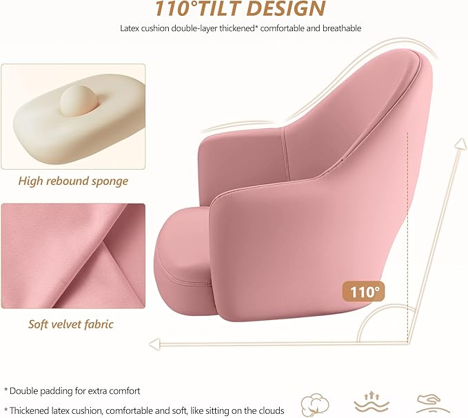 Home Office Chair Velvet Vanity Chairs Cute Makeup Desk Chair with Wheels Mid Back Computer Chairs Height Adjustable Small Swivel Rolling Task Chair