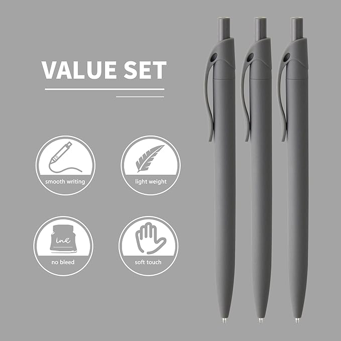 deegtran Pens Bulk, 50 Pack No Bleed Grey Barrel Black Ink Click Pens, Wholesale Retractable Ballpoint Pens, Pen Medium Point, Smooth black Ink Pen, 1.0MM