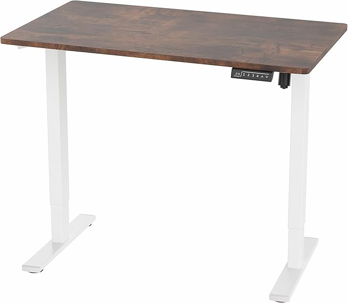 VIVO Electric 43 x 24 in Rustic Standing Desk, Memory Height Adjustment, 1B Series, One-Piece Vintage Brown Top, White Frame, DESK-KIT-1W4N