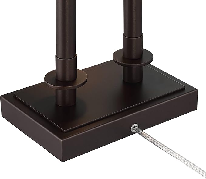 Possini Euro Design Bishop 26 1/2" Tall Modern Desk Lamp with USB Charging Port A+C and AC Power Outlet Brown Bronze Finish Metal Base White Shade Home Office Living Room Bedroom Bedside Nightstand