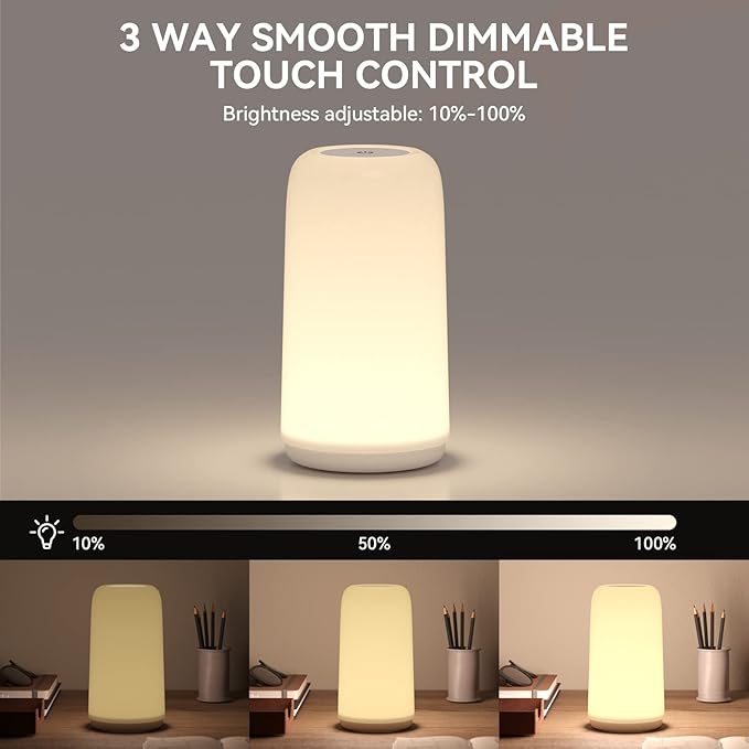 Touch Table Lamp, RGB Mode 3 Way Dimmable LED Lamp for Bedroom, Multi-Color Smart Nightstand Bedside Lamp Nursery Night Light for Living Room Home Gifts
