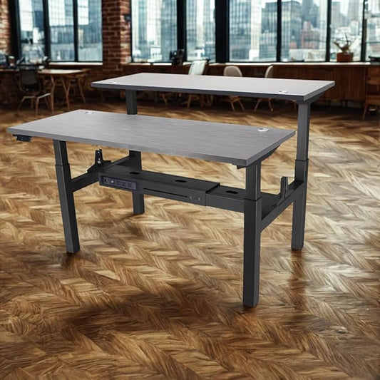 Lift It, 48"x24" Electric Double-Sided, Adjustable Height Standing Office Desk for Office or Home, Dual Motor, 4 Memory Digital Control with USB Charging, Charcoal Pattern Top, Black Frame