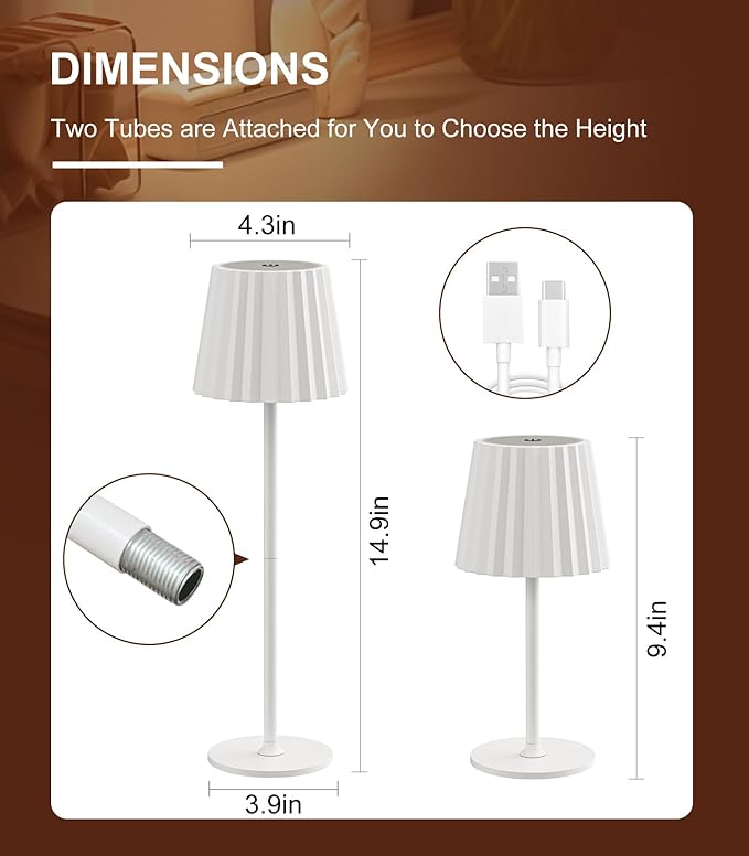 Desk Lamp, LED Cordless Table Lamp for Bedroom Dimmable 1500mAh Rechargeable Battery Powered Bedside Lamps Night Light for Bedroom/Living Room/Restaurant/Outdoor Parties Touch Control