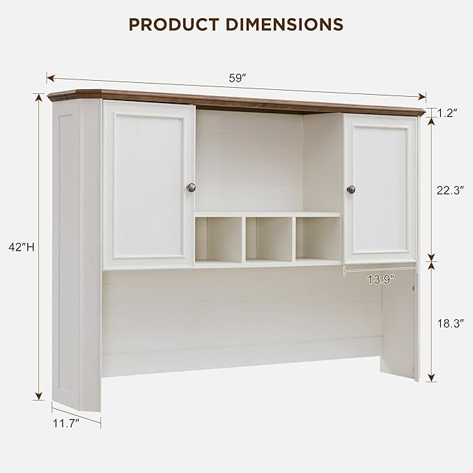 T4TREAM 59" Farmhouse Wood Desk Hutch with Ample Storage, Only Match VSC Series Farmhouse Desk (Antique White)