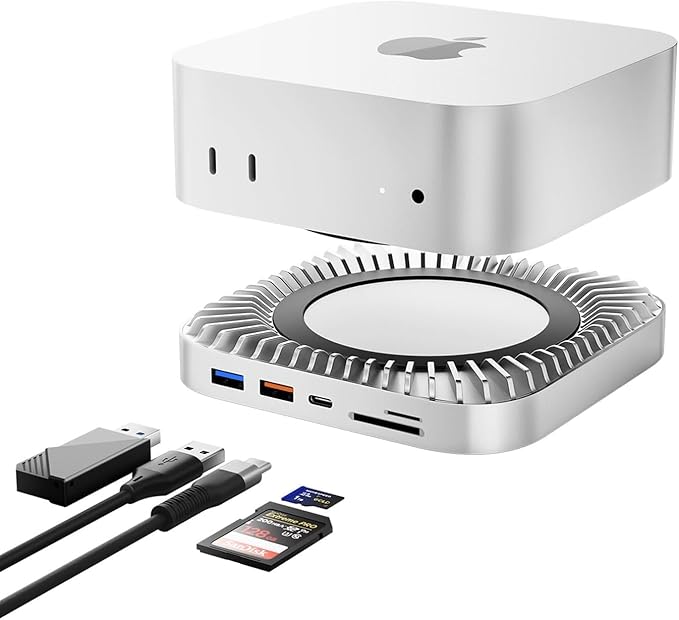 Mac mini M4 Dock, USB C Hub Aluminum Mac mini Stand and HDMI Hub for M4 and Pro 2024 with M.2 NVMe/SATA SSD Enclosure, 4K60Hz HDMI,10G USB A/C, 5G USB A*2, Charge, SD/TF, Audio