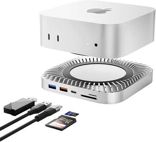 Mac mini M4 Dock, USB C Hub Aluminum Mac mini Stand and HDMI Hub for M4 and Pro 2024 with M.2 NVMe/SATA SSD Enclosure, 4K60Hz HDMI,10G USB A/C, 5G USB A*2, Charge, SD/TF, Audio