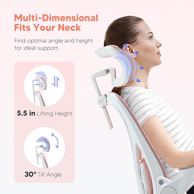 SEATZONE Ergonomic Office Chair Mesh Back Support Desk Chairs with Wheels and Flip-up Arms, Comfortable Computer Chair Lumbar Support for Teens and Adults,Light Pink