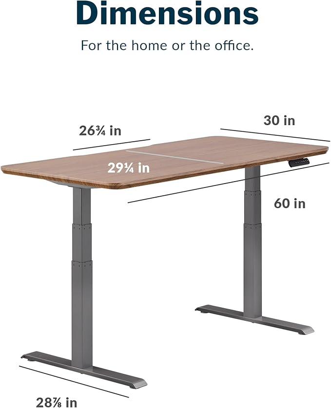 VARI Electric Standing Desk - 60x30 VariDesk, Adjustable Height Stand Up Computer Desk - Dual Motor with Memory Presets, Stable T-Style Legs- Home Office Essentials - Walnut
