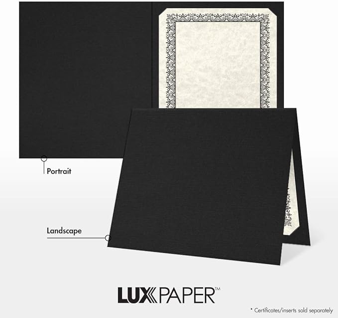 LUXPaper 9.5" x 12" Certificate Holders | Black Linen | 100lb. Cover | 50 Qty