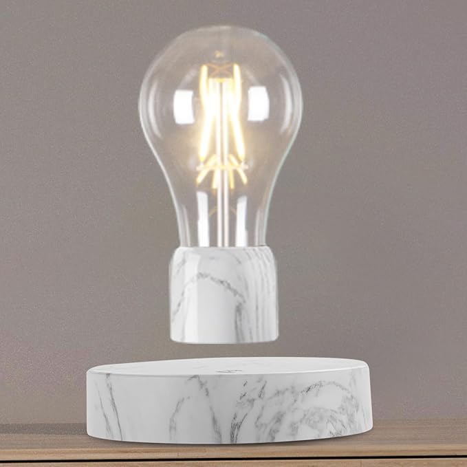 Magnetic Levitating Light Bulb Lamp, 360 Degree Rotating Floating Bulb Desk Lamp, Magnetic Levitation Bulb Night Lights, Cool Gifts, Room Office Decorative Lamp (White)