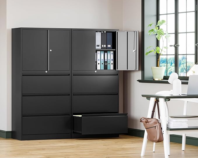 Letaya 3 Drawer Metal Storage Cabinets for Home Office,File Cabinet with Lock and 2 Adjust Shelves-Hang Filing Legal/Letter/A4/F4 Size(Black