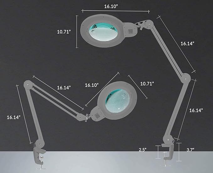 Neatfi XL Bifocal LED Magnifying Lamp, 7-Inch Acrylic Lens, 5D/20D Magnification, Hands-Free, Dimmable, 84 SMD LED, Adjustable Arm for Crafts, Reading, Close Work (Silver, with Clamp)