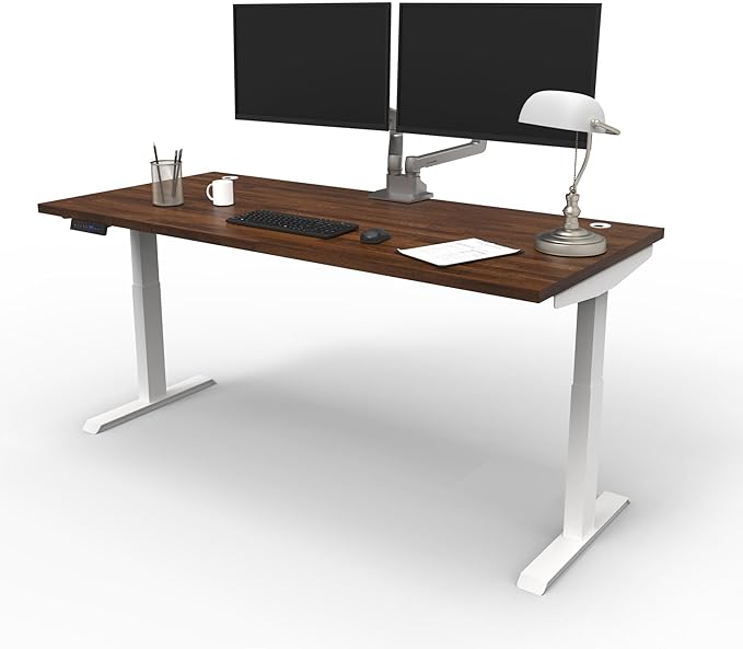Lift It, 66"x30" Electric Height Adjustable Desk for Office or Home, Dual Motor, 4 Memory/USB Charging LED Control, Walnut Block Top and White Frame