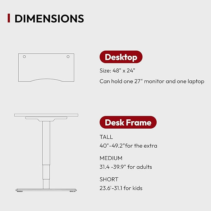 Height Adjustable Standing Desk 3 Stages Dual Motor Stand Up 48” Whole-Piece Bamboo Desktop Computer Desk, Electric Sit-Stand Desk for Home Office(White Frame/ 48” x 24” Curved Natural Bamboo Top)