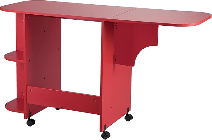 SEI FURNITURE Southern Enterprises Expandable Rolling Sewing Station Craft Table, Red