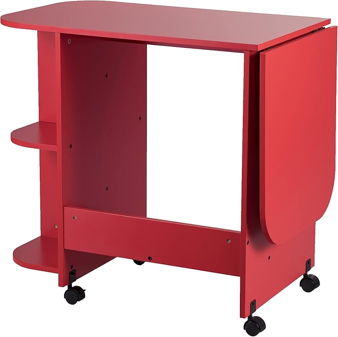 SEI FURNITURE Southern Enterprises Expandable Rolling Sewing Station Craft Table, Red