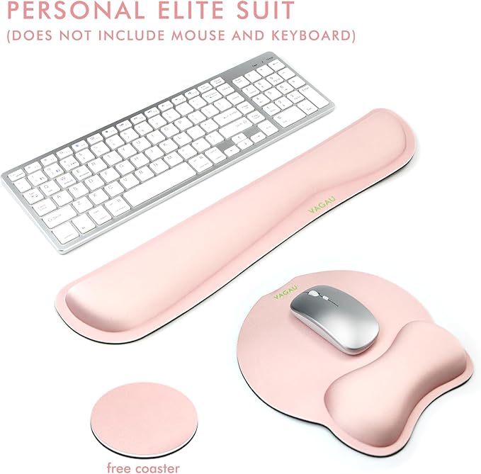 VAGAU Premium Keyboard Wrist Rest and Mouse Pad Wrist Support, Ergonomic Memory Foam Set for Office, Laptop, Mac, Computer and Gaming,Comfortable Typing &Wrist Pain Relief(Pink)
