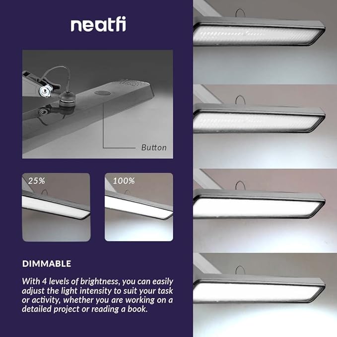 Neatfi XL 2,500 Lumens LED Task Lamp, 22 Inches Wide, 30W, 162 Pcs SMD LED, Eye-Caring, Desk Light with Clamp for Home, Office, and Study Room (Non-CCT, Silver)