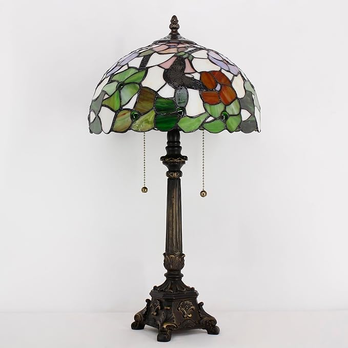 Tiffany Table Lamp Butterfly Flower Style Stained Glass Desk Lamp 12X12X21 Inches Reading Light