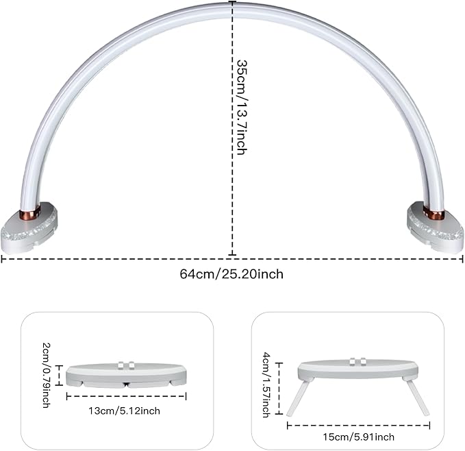 Half Moon Light for Nail Desk,24 inch Half Moon Lamp,Portable Ring Light for Eyelash Extensions,Suitable for Nail Beauty Crafts Sculpture,Brightness Adjustable