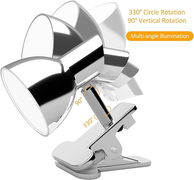 LED Clamp Light,5W Super Bright Desk Lamp, 330° Rotation Small Lamp with Clamp on Desk/Table/Bed Headboard/Cupboard Home Lighting, Modern and Save Space Illumination Powerful Lamp Silver