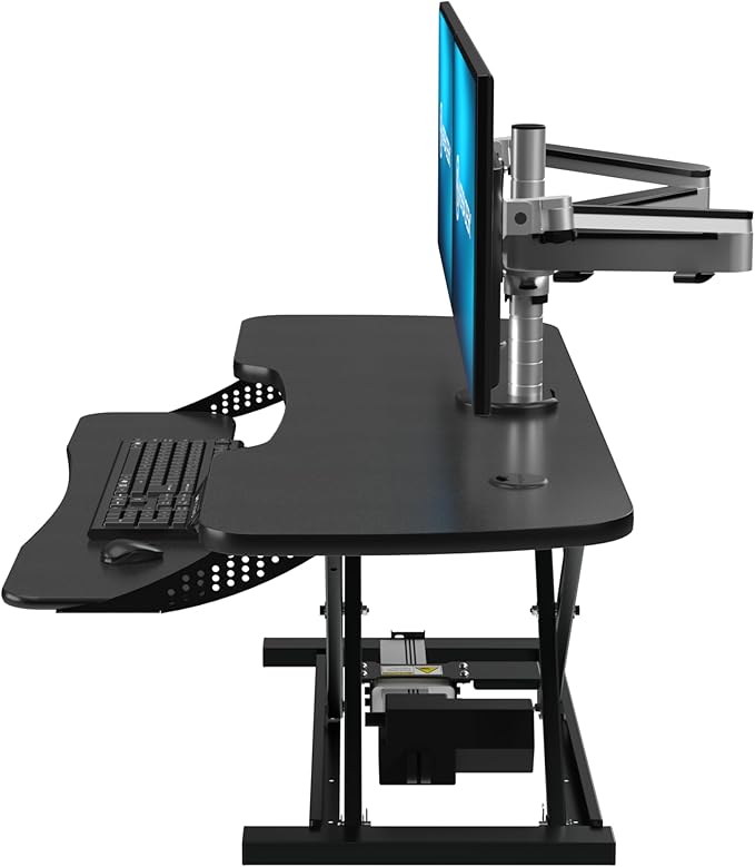 VERSADESK® PowerPro™ Elite® 48” x 24” Electric Sit-to-Stand Desk Converter w/Keyboard Tray for Home or Office | USB Charging Port | Supports Multiple Monitors | Lifts 80 lbs. - Black
