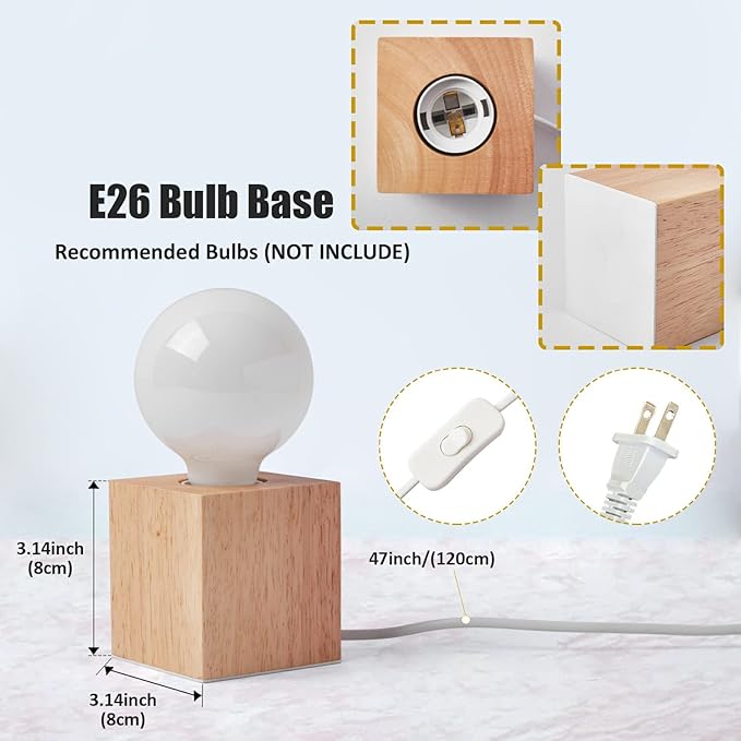 OuXean Vintage Table Lamp,Small Bedside Lamp with Square Wooden Base Desk Lamp, E26 60W Night Light Perfect for Bedroom Living Room Home Art Display Cafe Bar Studio Antique Decor(Without Bulb)